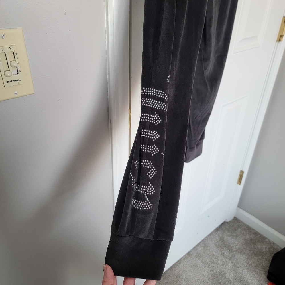 Juicy Couture Sleepwear Black Velour Pants Rhinestone Logo On Leg Y2K Size M - Picture 5 of 9